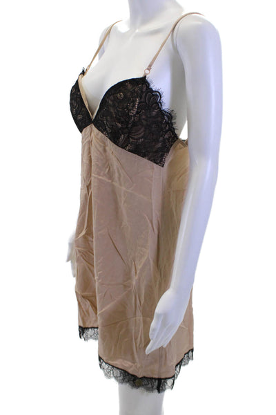 Liu JO Womens Brown Silk V-Neck Sleeveless Sleep Dress Colorblock Size XL