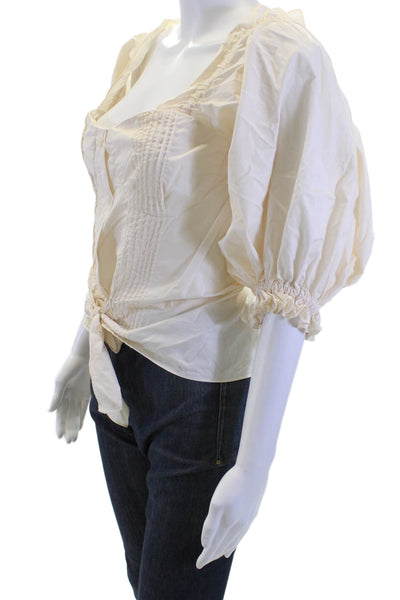 Johanne Ortiz, Women Blouse Beige Bohemian Square Neck Short Sleeve Size 10