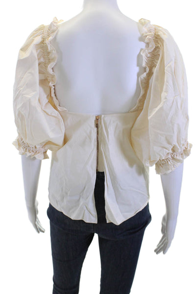 Johanne Ortiz, Women Blouse Beige Bohemian Square Neck Short Sleeve Size 10