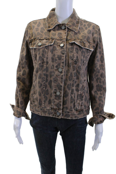 Blank NYC Women Animal Print Cotton Collared Button Long Sleeve Jacket Size S