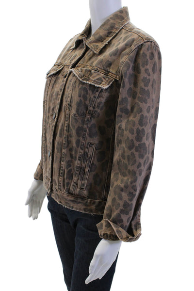 Blank NYC Women Animal Print Cotton Collared Button Long Sleeve Jacket Size S