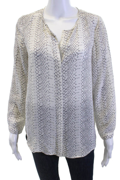 Joie, Women Tunic Blouse Beige Silk Snake Print V-Neck Long Sleeve Size S