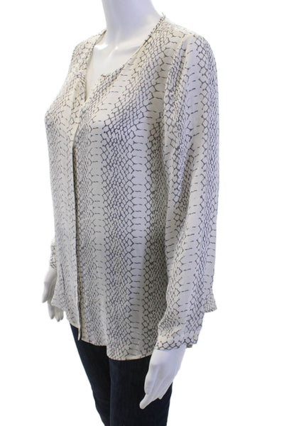 Joie, Women Tunic Blouse Beige Silk Snake Print V-Neck Long Sleeve Size S