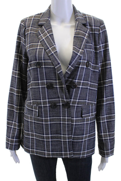 Heartloom Womens Plaid Print Buttoned Collared Long Sleeve Blazer Blue Size S