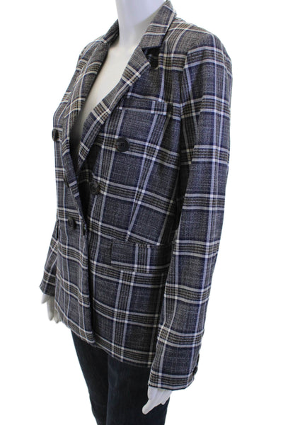 Heartloom Womens Plaid Print Buttoned Collared Long Sleeve Blazer Blue Size S