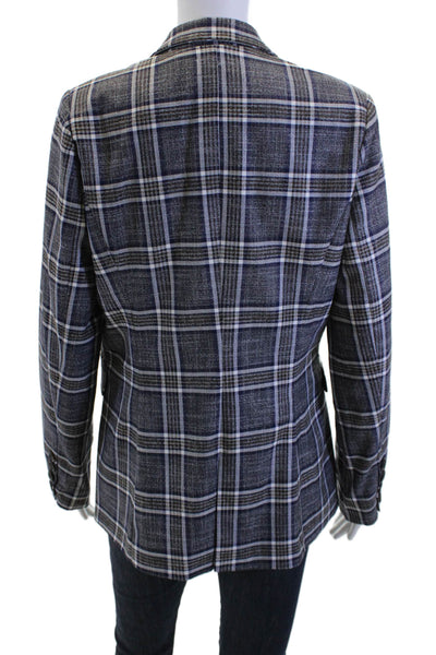 Heartloom Womens Plaid Print Buttoned Collared Long Sleeve Blazer Blue Size S