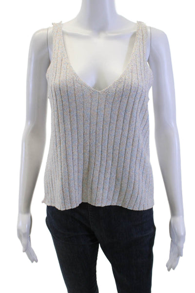 Cupcakes And Cashmere Women Camisole Beige Striped V-Neck Bohemian Size S