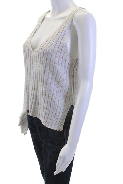 Cupcakes And Cashmere Women Camisole Beige Striped V-Neck Bohemian Size S