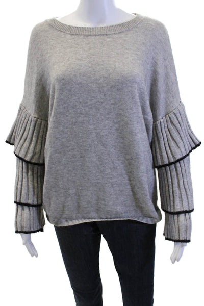 Central Park West Women Pullover Sweater Gray Round Neck Long Sleeve Size M