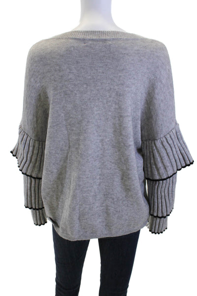 Central Park West Women Pullover Sweater Gray Round Neck Long Sleeve Size M