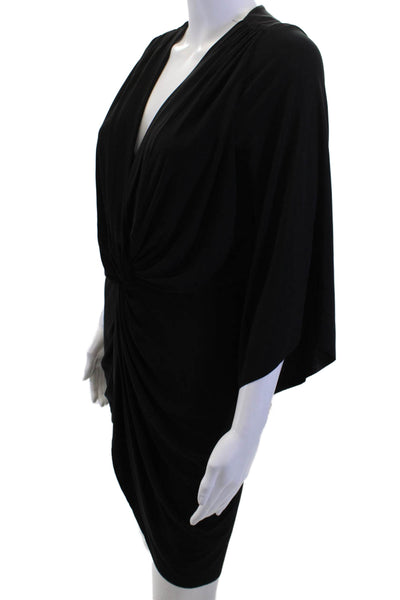Misa Womens Bodycon Wrap Dress Black V-Neck Long Sleeve Size XS