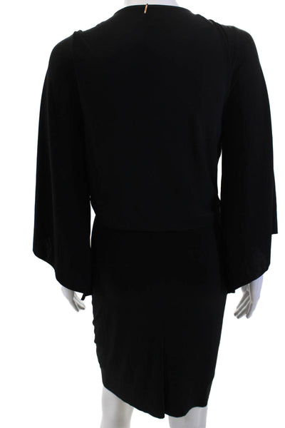 Misa Womens Bodycon Wrap Dress Black V-Neck Long Sleeve Size XS