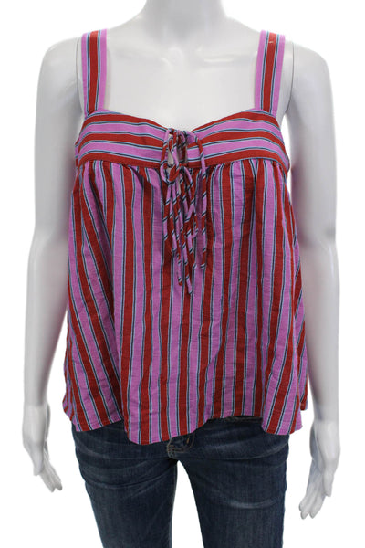 Xirena Womens Red Striped Cotton Camisole Drawstring Bohemian Size XS