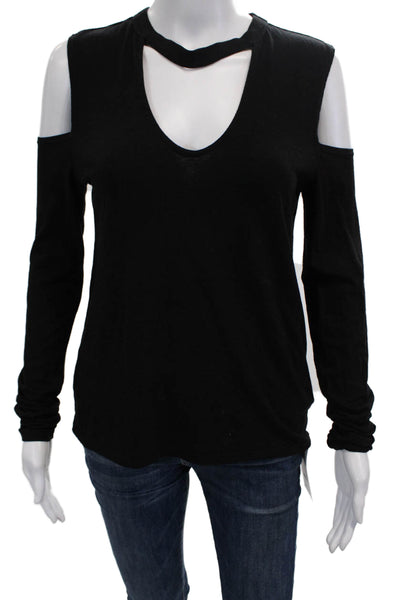 Pam & Gela Womens Solid Black Long Sleeve T-Shirt Size 0P
