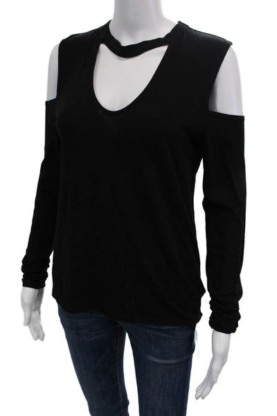 Pam & Gela Womens Solid Black Long Sleeve T-Shirt Size 0P
