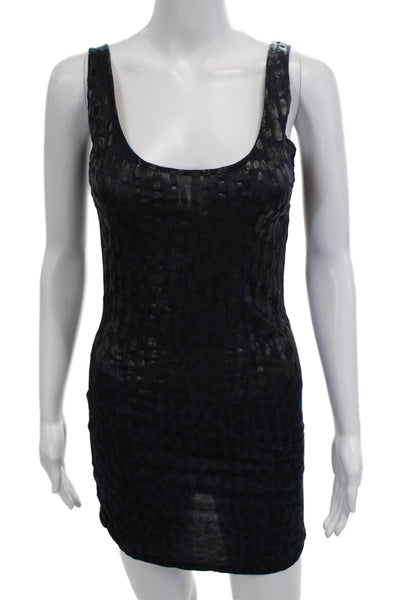 Monrow Women Bodycon Tank Dress Dark Blue Animal Print Mini Size M