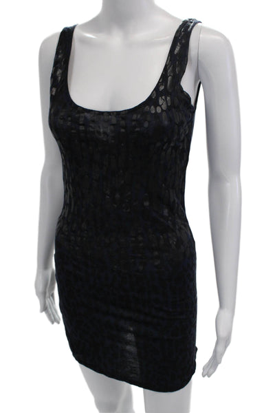Monrow Women Bodycon Tank Dress Dark Blue Animal Print Mini Size M