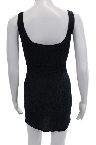 Monrow Women Bodycon Tank Dress Dark Blue Animal Print Mini Size M