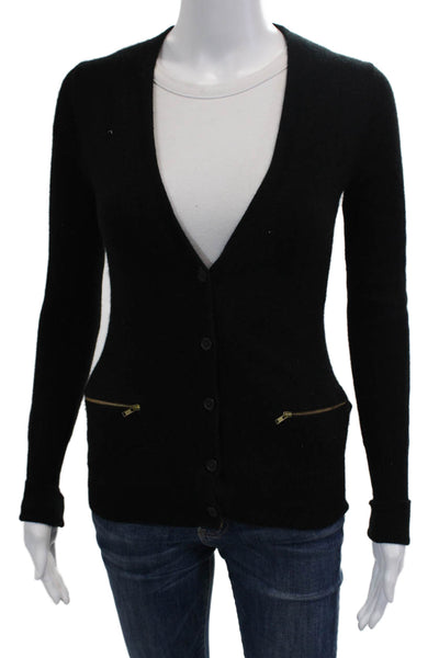 J Crew, Women Black 100% Cashmere V-Neck Cardigan Long Sleeve Size XS