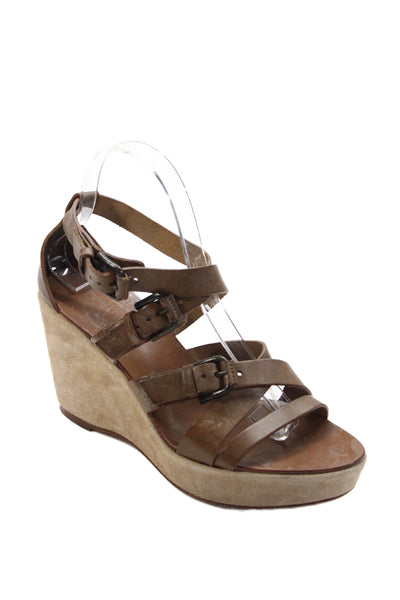 J Crew Womens Leather Strappy Giovanna Wedge Sandals Brown Size 8