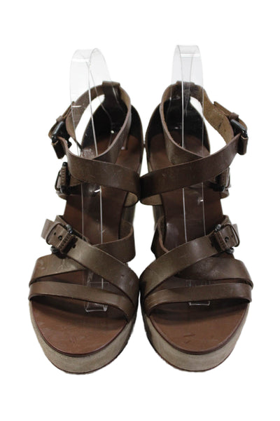 J Crew Womens Leather Strappy Giovanna Wedge Sandals Brown Size 8