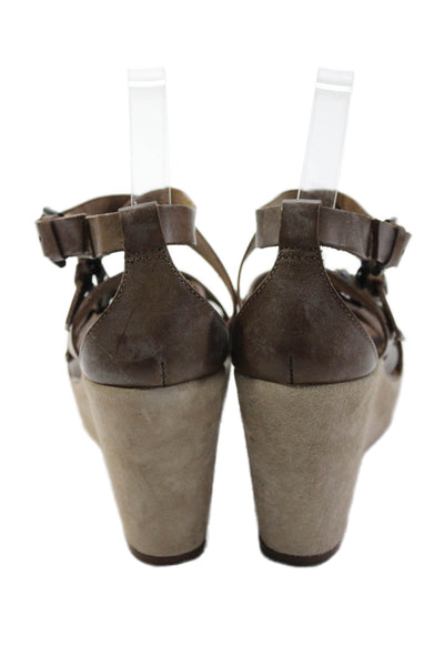 J Crew Womens Leather Strappy Giovanna Wedge Sandals Brown Size 8