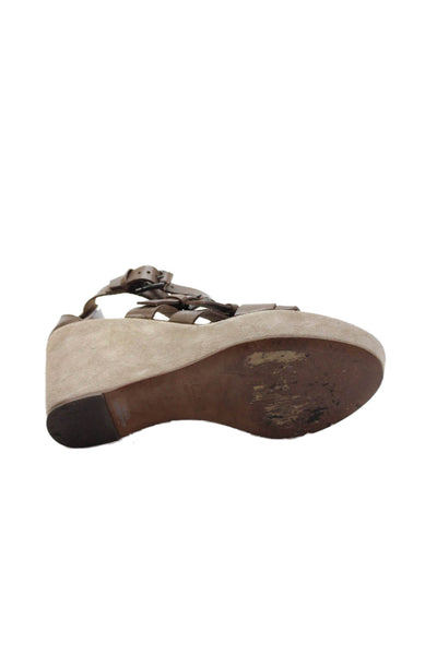 J Crew Womens Leather Strappy Giovanna Wedge Sandals Brown Size 8