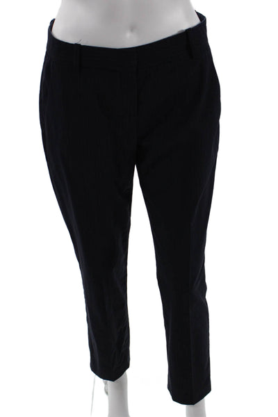 Theory Women Ankle Dress Pants Dark Blue Striped Virgin Wool Size 2