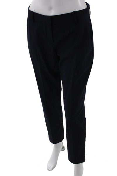 Theory Women Ankle Dress Pants Dark Blue Striped Virgin Wool Size 2