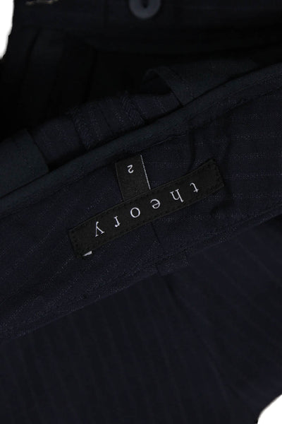 Theory Women Ankle Dress Pants Dark Blue Striped Virgin Wool Size 2