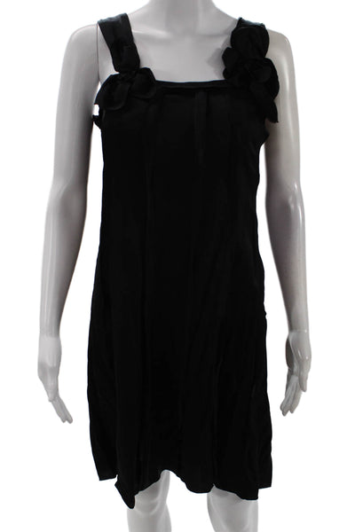 Elie Tahari Women Shift Dress Black Square Neck Sleeveless Silk Size 0