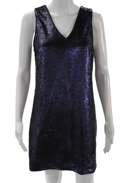 Banana Republic Women Shift Dress Dark Blue V-Neck Sleeveless Zip Size 2
