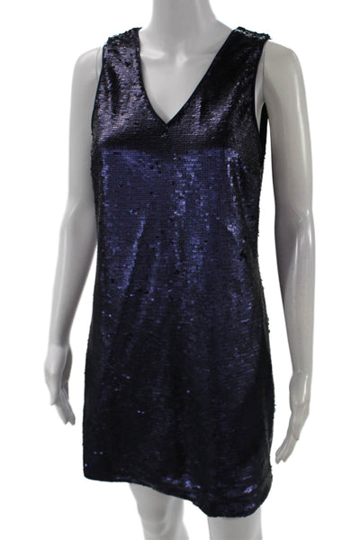 Banana Republic Women Shift Dress Dark Blue V-Neck Sleeveless Zip Size 2