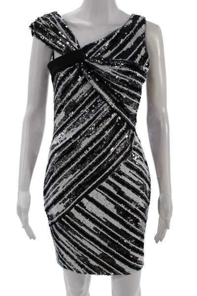 Parker Black Womens Bodycon Mini Striped V-Neck Zip Dress Black Size 2