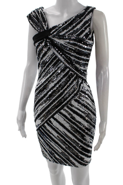 Parker Black Womens Bodycon Mini Striped V-Neck Zip Dress Black Size 2