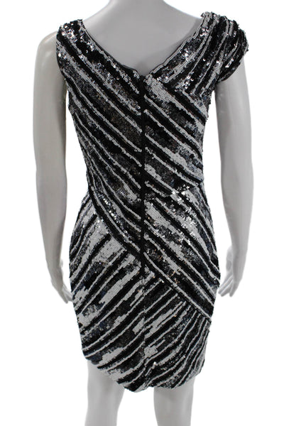 Parker Black Womens Bodycon Mini Striped V-Neck Zip Dress Black Size 2