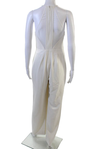 Halston Women White V-Neck Sleeveless Jumpsuit 95% Polyester Size 2
