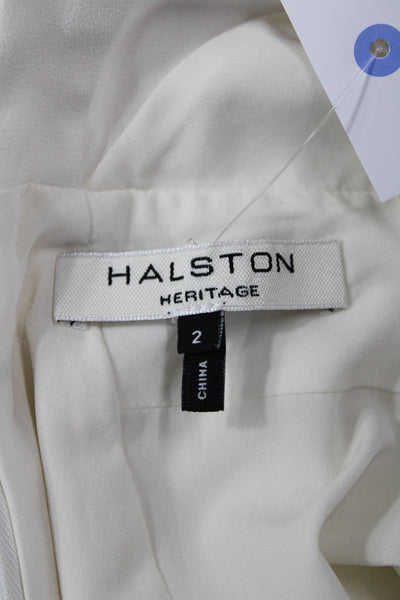Halston Women White V-Neck Sleeveless Jumpsuit 95% Polyester Size 2