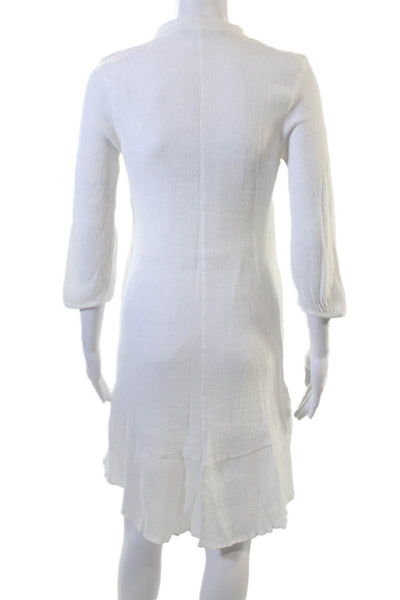Zara Women Shirt Dress White V-Neck 3/4 Sleeve Button 100% Cotton Size S