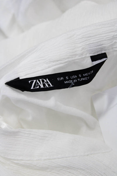 Zara Women Shirt Dress White V-Neck 3/4 Sleeve Button 100% Cotton Size S