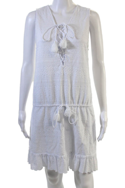 Melissa Odabash Women Shift Dress White V-Neck Sleeveless Beach Short Size M