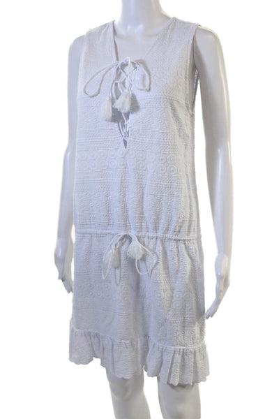 Melissa Odabash Women Shift Dress White V-Neck Sleeveless Beach Short Size M
