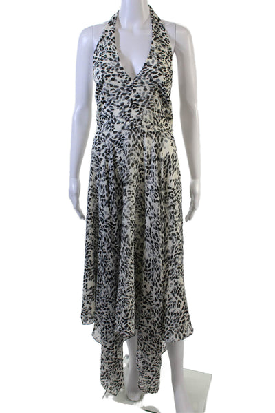 Halston, Womens Maxi Sundress Black Animal Print V-Neck Tie Size 10
