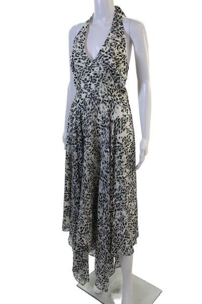 Halston, Womens Maxi Sundress Black Animal Print V-Neck Tie Size 10