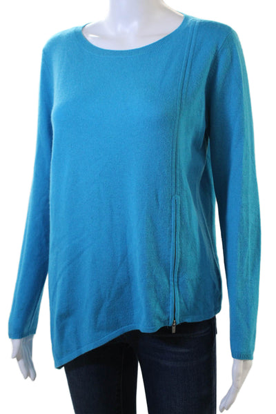 Magaschoni Women Cashmere Pullover Sweater Blue Crew Neck Size S