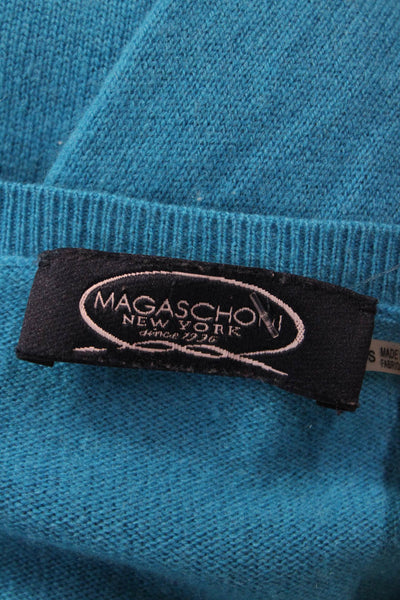 Magaschoni Women Cashmere Pullover Sweater Blue Crew Neck Size S