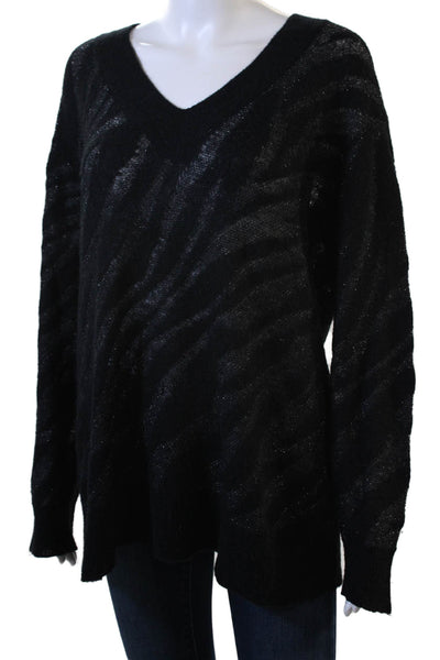 Rag & Bone Unisex Pullover Sweater Black Animal Print V-Neck Size S
