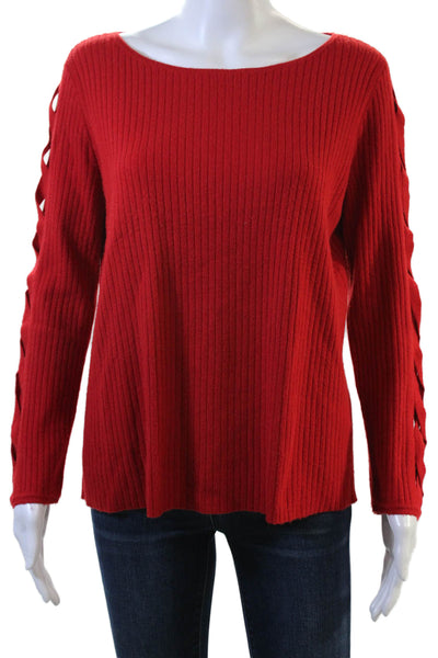 Ramy Brook Women Red Lace-Up Pullover Sweater Christmas Size L