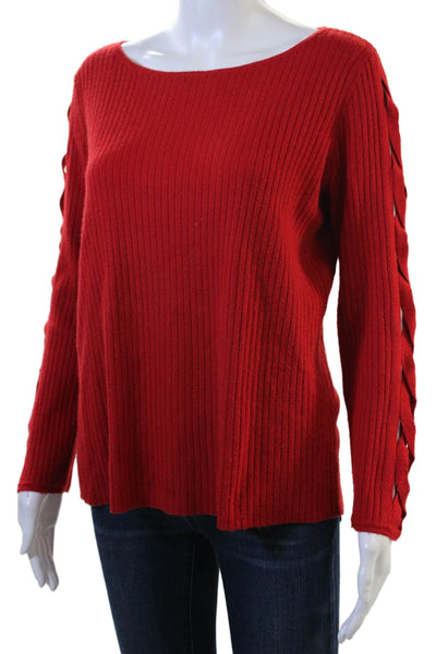 Ramy Brook Women Red Lace-Up Pullover Sweater Christmas Size L