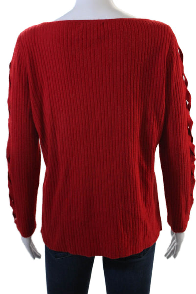 Ramy Brook Women Red Lace-Up Pullover Sweater Christmas Size L